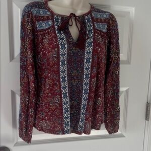 Lucky Brand Burgundy and Navy Boho Blouse